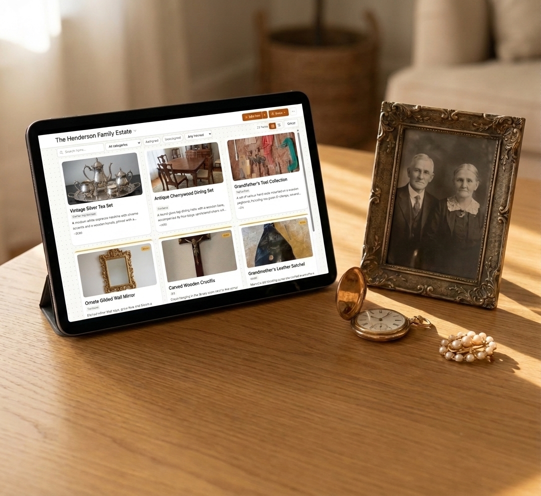 The Heirlio catalog showing heirloom items with photos and descriptions